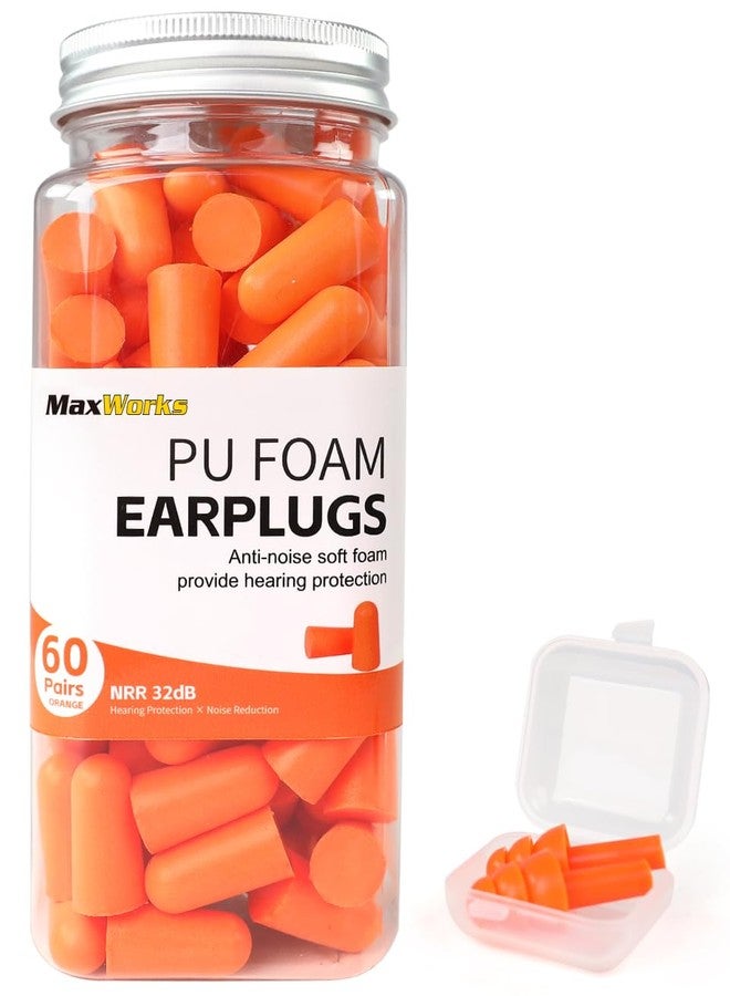 ماكسووركس سدادات أذن ماكس وركس 51063 برتقالية - 60 زوجًا من إسفنج البولي يوريثان + زوج واحد من السيليكون مع حافظة، عزل ضوضاء عالي 38 ديسيبل، مناسبة للنوم، والتصوير، والعمل، والسفر، وركوب الدراجات النارية. - Image 1